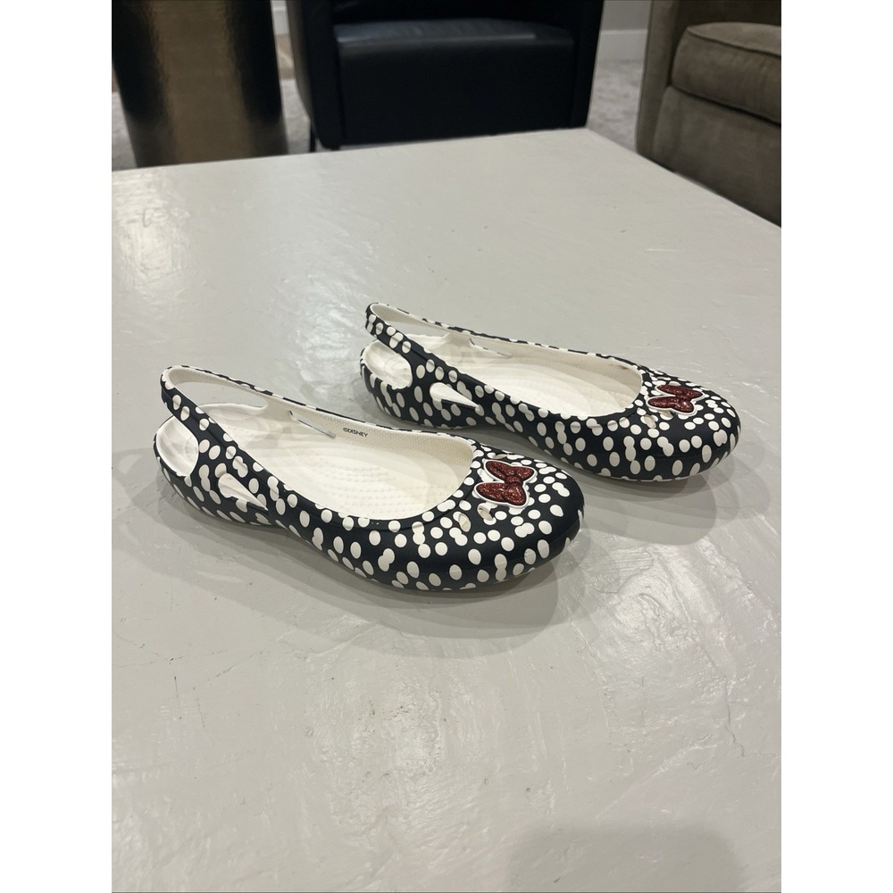 Disney Land Crocs Minnie Mouse Slingback flat Women's Size 6 Black White Red